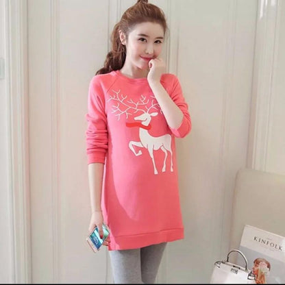 Maternity Winter Clothes Set Autumn and Winter Pregnant Women Plus Velvet Thick Mid-length Sweater Warm Coat Two-piece Suit