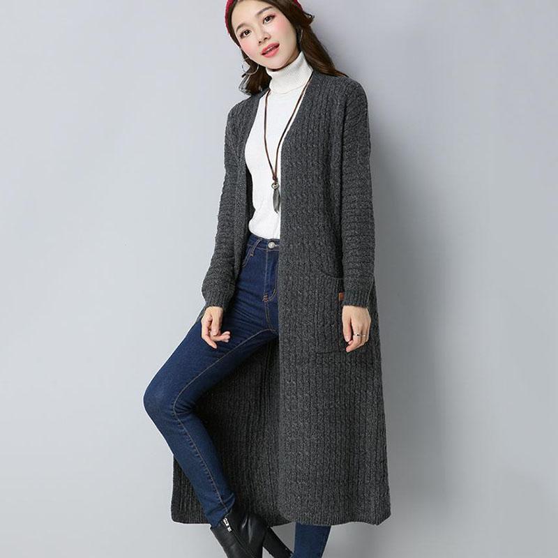 Autumn and Winter Thick Casual Sweater Mid-length Cardigan Over-the-knee Top Pure Simple Female Jacket