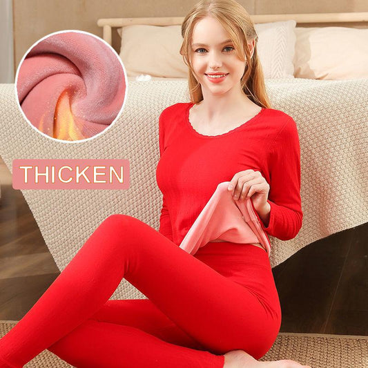 Thermal Underwear Women's Thickened Plus Velvet Suit Body Tight Winter Cotton Wool Bottoming Shirt