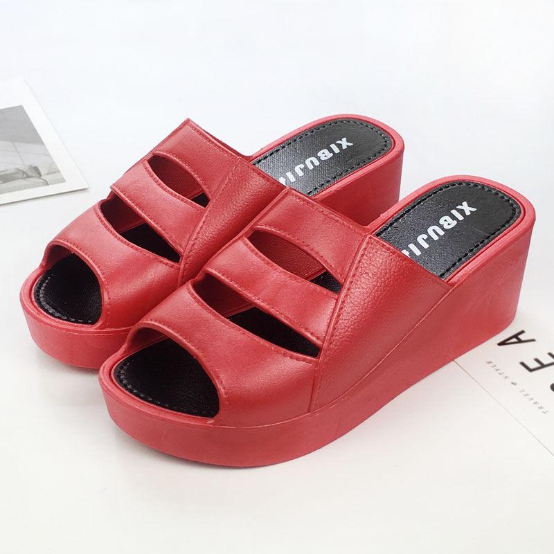 Women's Sponge Cake Thick-soled Soft Slippers Women's Wedge Heel Summer High-heeled Waterproof Platform Fish Mouth Sandals and Slippers