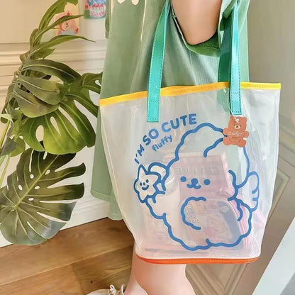 Bear Jelly Bag Cute Girl Transparent Swimming Beach Shoulder Bag Wash Bag Fashion Shopping Bag