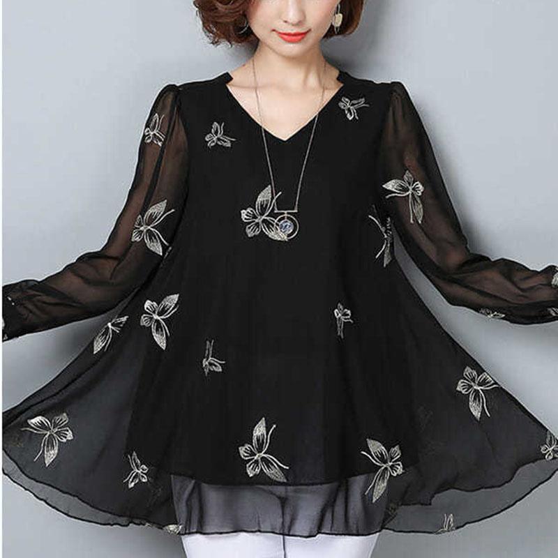 Summer Autumn Woman Top Net Yarn Chiffon Blouse Women T-shirt Long Sleeve Ladies Tops Pullover