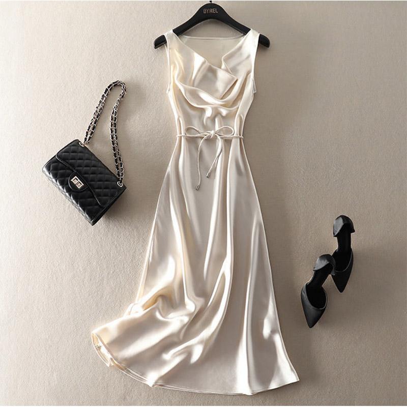 Long Sleeveless Generous Temperament Satin Dress Women's Skirt Slim