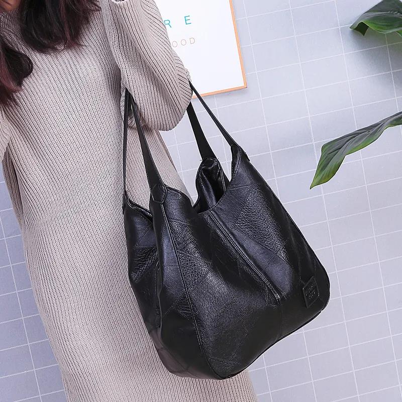Vintage PU Leather Soft Leather All-match Tote Bag Simple One-shoulder Handbag Multi-layer Casual Lady Messenger Bag