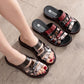 Women's Slippers Summer Hollow Wedge Heel Rhinestones Sandals Middle-aged Ladies Flat Bottom Non-slip Slippers Middle Heel Soft Sole Flip Flops