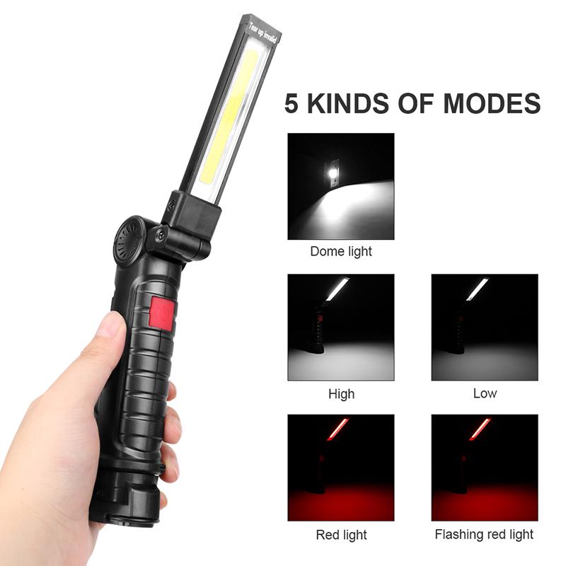 360° Folding USB Rechargeable COB Work Light LED Red Light Strong Light Emergency Flashlight Inspection Light