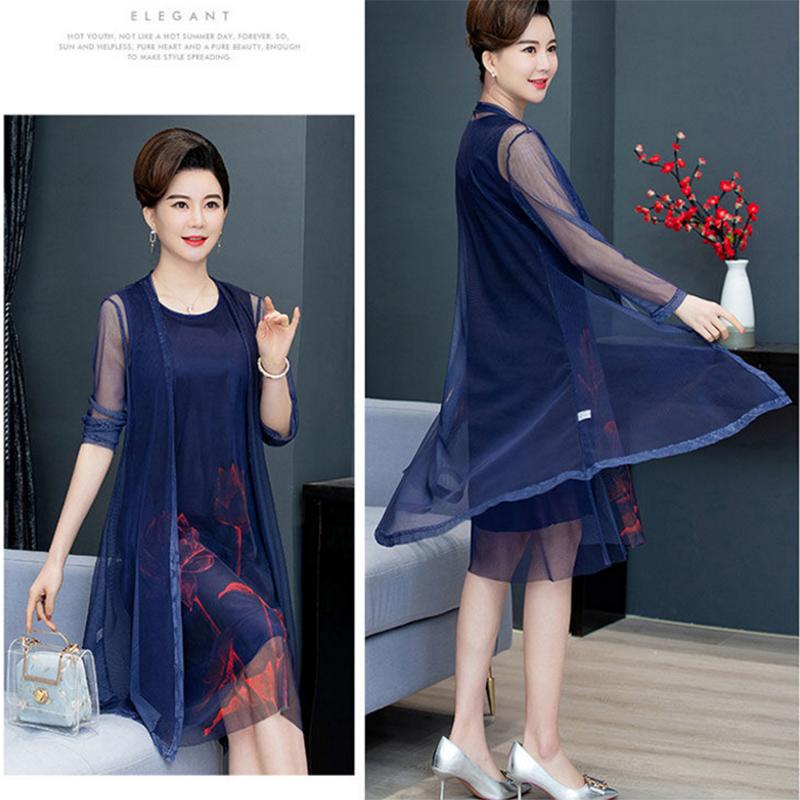 Chiffon Shirt + Dress 2pcs Suit  Women's Sun Protection Clothing Sun-Dress Mid-length Plus Size Shawl Loose Outer Chiffon Cardigan Thin Coat Beach