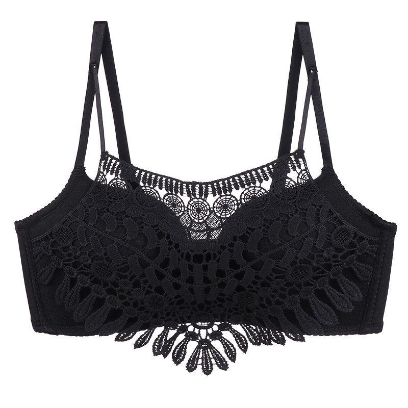 Sexy Embroidered Underwear Women's No Steel Ring Chest Small Thickening Gather Bra Women's Upper Support Anti-sagging Bra Single Piece