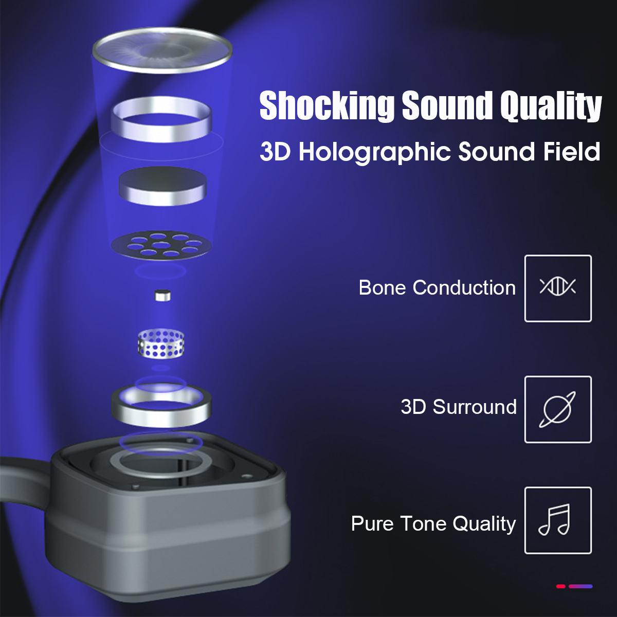 Bluetooth 5.0 Earphone Bone Conduction Binaural Hifi Stereo HD Call Headset with 2200 MAh Power Bank