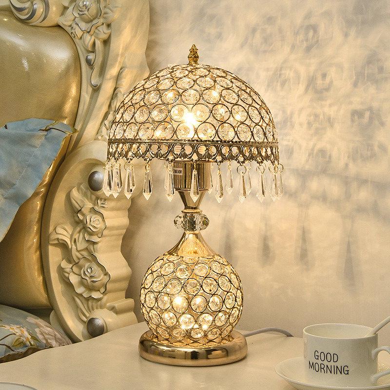 LED Table Lamps for Bedroom Crystal  Fabric Bedside Lamp Table Lanterns Home Decoration Lighting