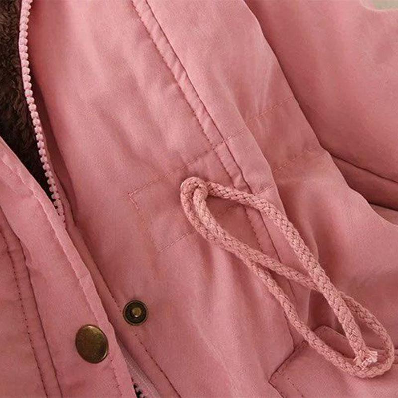 Women Hooded Warm Winter Coats Faux Fur Lined Parkas Lamb Cotton Padded Female Hairy Collar