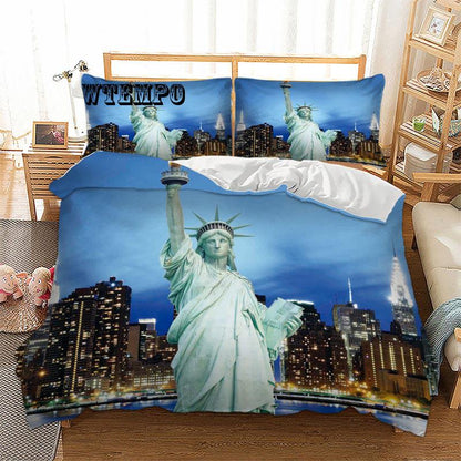 2/3 Pcs/set Cotton Bedding 3D Statue of Liberty Sets Reactive Printing Duvet Cover Bedding