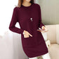 Women's Mid-length Knit Sweater  dress Winter Loose Round Neck Pullover Sweater Thick Knitwear Skirt with Pockets