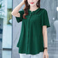 Large Size Short-sleeved Top Women's Round Neck Fungus Edge Collar Loose Thin Shirt Solid Color Chiffon Shirts Button Up Casual All Match Blouses Top