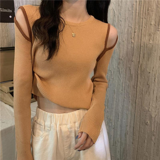 Autumn Loose Knit Sweater Women's Student Off-shoulder Long-sleeved Sweater White Bottoming Clothes