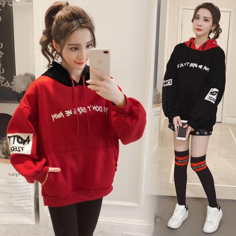Women's Sweatshirt Wild Large Size Long Sleeve Warm Hood Top Autumn Winter Sweater Cotton