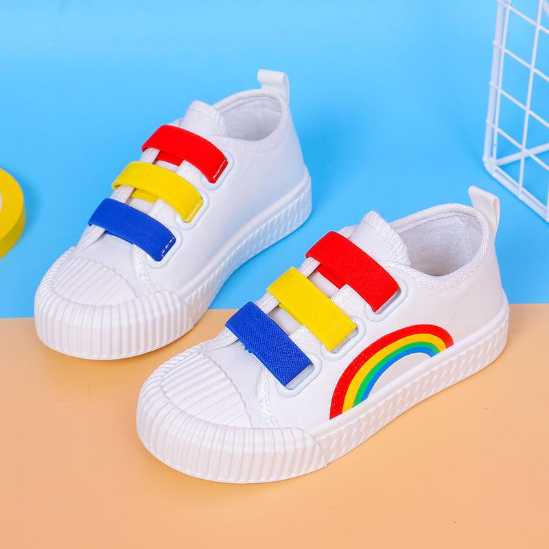 Children's Canvas Shoes Boys Girls General Casual Shoes Cover Foot Rainbow Shoes Baby Shoes Kindergarten Student Shoes