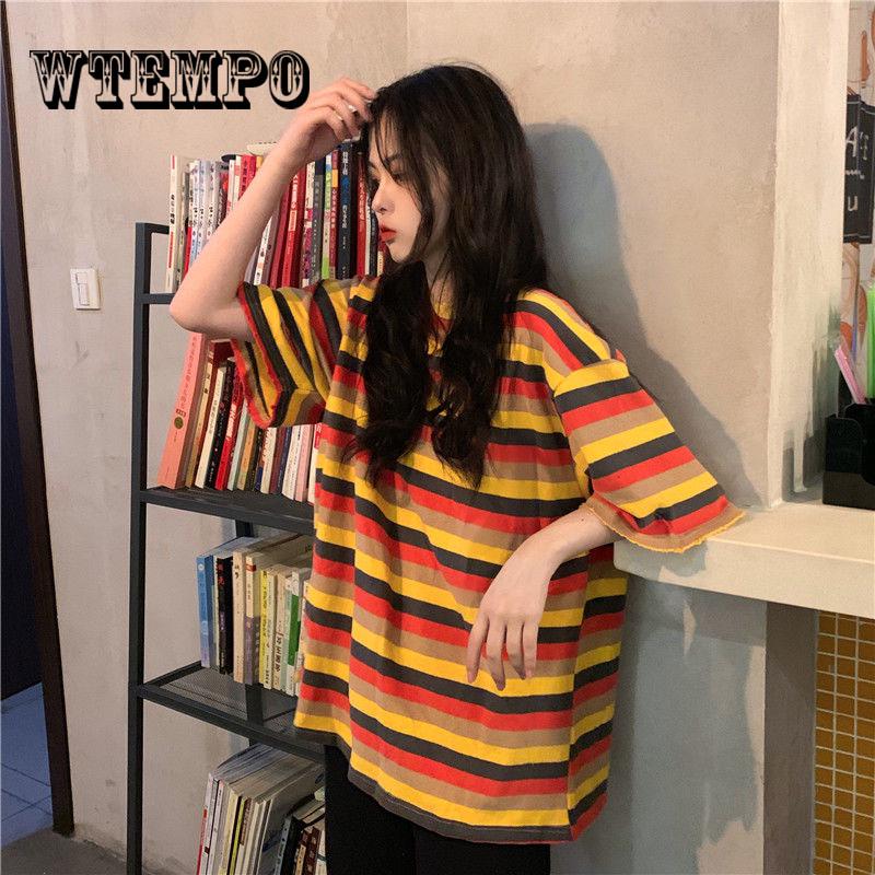 T Shirt Women  Striped Tops Harajuku Tshirt  Summer Short Sleeve casual  T-shirts feminina