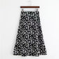 Women Skirts Spring Summer Casual A-line Long Skirts Elastic High Waist Slim Skirt Girls Loose Daisy-print Chiffon Skirt