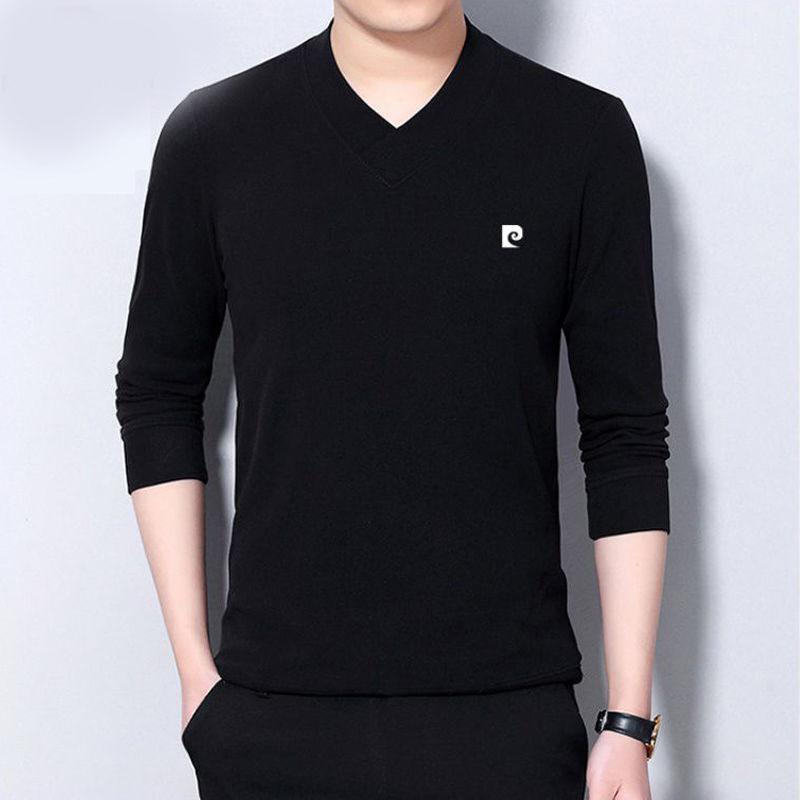 V-neck Long-sleeved Men's Sweater Autumn/winter Pure Color Casual Bottoming Shirt Warm Men's Clothing