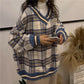 Women's Top Loose Retro Slouchy Style Pullover V-neck Long-sleeved Sweater Clothes