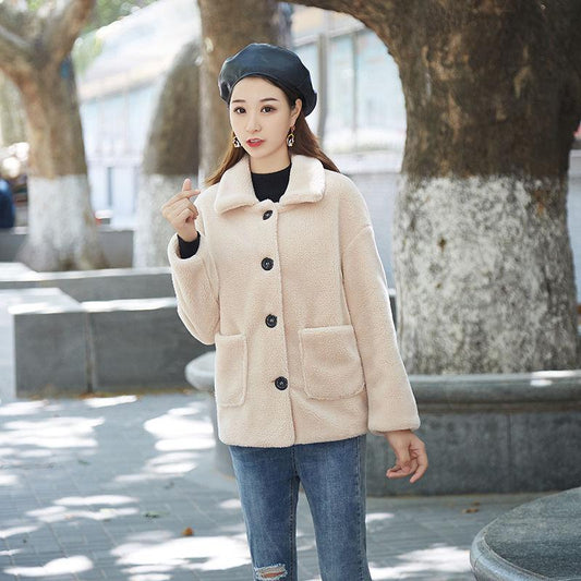 Granular Cashmere Sheep Shearing Coat Lamb Wool Thickened Cotton Imitation Fur Coat Casual Loose Women's Coat