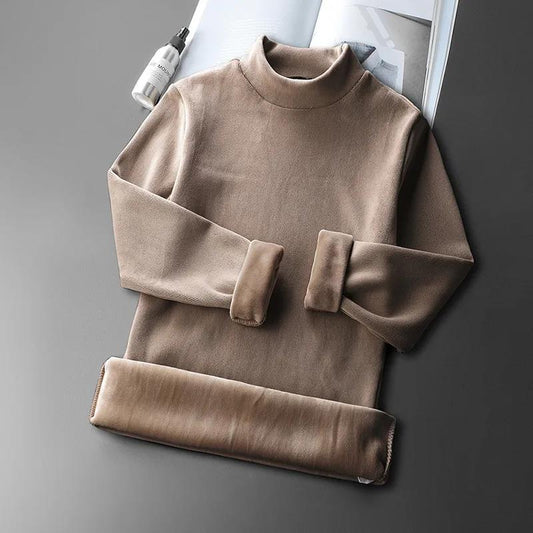 Gold Velvet Half-high Collar Bottoming Shirt Men's Winter Plus Velvet Padded Jacket Double-sided Velvet Mid-neck Long-sleeved T-shirt Sweater