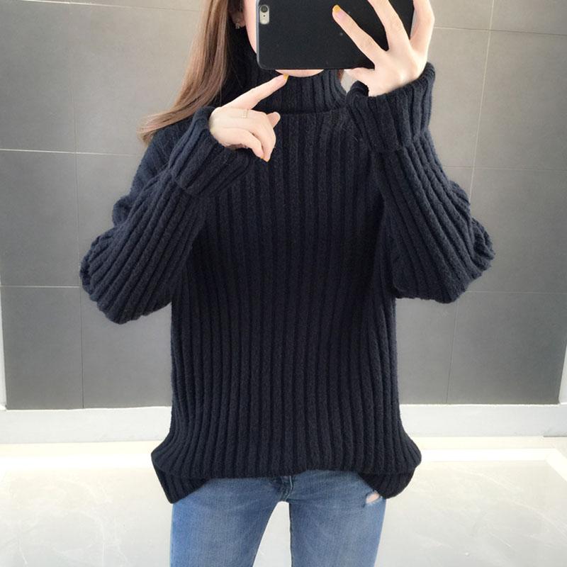 Sweater Women's Turtleneck Knitwear Pullover Loose Korean Version Pure Color Ladies Trending Sweater Autumn and Winter Top