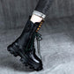Leather Martin Boots Sponge Cake Thick-soled Round Toe Retro Mid-tube Boots Female British Style Boots Autumn Single Boots