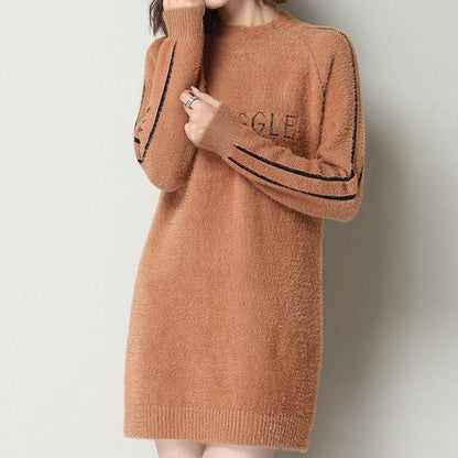 Non-shedding Pullover Sweater Dress Round Neck Long Sleeve Bottoming Shirt Women Autumn and Winter Loose Mid-length Sweater