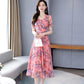 High-end Large Size Dress Ice Silk Fairy Skirt Sweet Floral Temperament Chiffon Summer Dress Waist Thin Fabric Light and Breathable