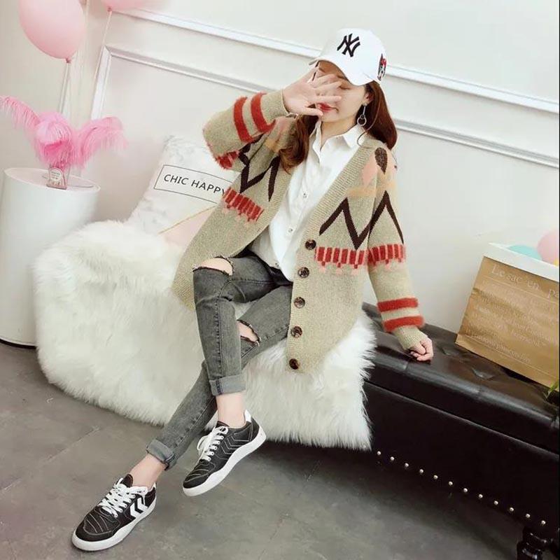 Sweater Cardigan Women Loose Student Knitted Sweater Coat Plus Size Plus Size Women's Clothing