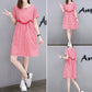 Plaid Lace Skirt S-XXXL Summer Cotton Neckline Round Short-sleeved Knee-length A-line Dress