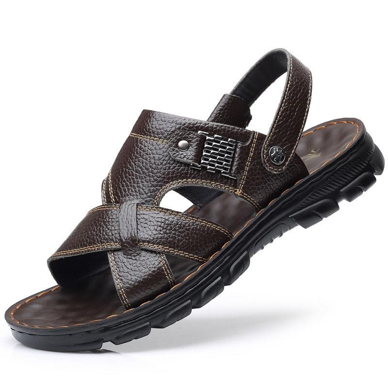 Waterproof Non-Slip Sandals Cow Leather Men's Soft Bottom Wear-Resistant Slippers Dual-Purpose Breathable Sandals