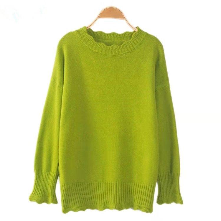 Autumn and Winter Sweater Women's Hedging Loose Solid Color Petal Collar Base Sweater