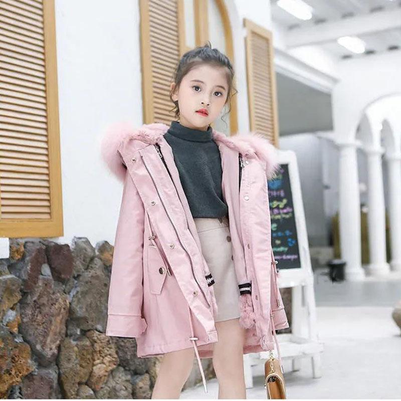 Removable Rex Rabbit Fur Coat Children's Winter Party Overcomes and Warm Jacket Plus Fleece Padded Jacket