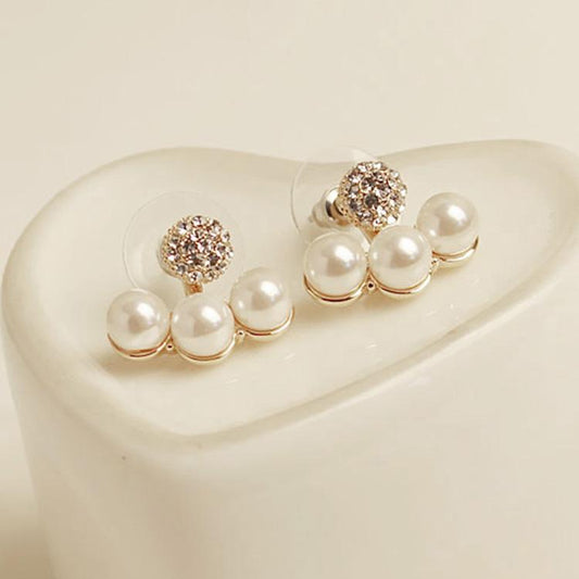 Fashion Popular Diamond Three Pearl Earrings Korean Version of The Ear Ear Ear Jewelry