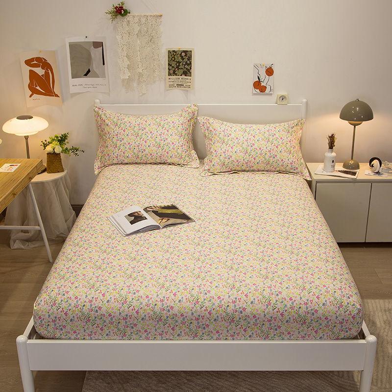 Three-piece Skin-friendly Cotton Bedspread Bed Sheet Pillowcase Non-slip Thick Protective Cover Mattress Cover