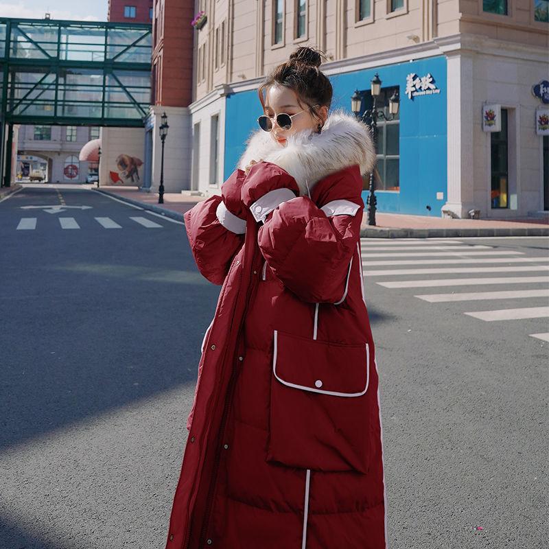 Winter Fluffy Fur Collar Hooded Long Over-the-knee Women's Down Cotton Jacket Women's Bread Jacket Cotton Jacket Women's Loose Casual Winter Jacket