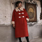 Autumn and Winter Woolen Coat Dark Red Horn Button Lamb Wool Thick Woolen Coat Women's Mid-length Stand-up Collar Woolen Coat