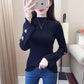 Half Turtleneck Sweater Pullover Autumn and Winter Flared Sleeves Love Hollow Design Slim Top