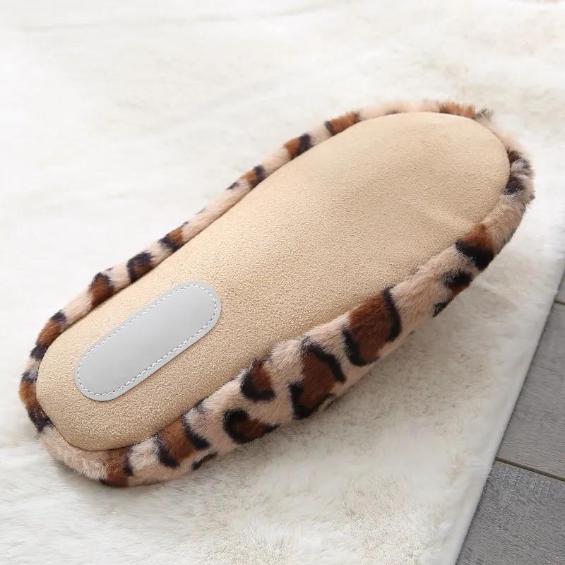 Women Autumn Winter Indoor Slippers Warm Plush Home Leopard Print Slipper Female Household Flat Floor Soft Slient Slippers for Bedroom
