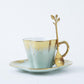 European-style Ceramic Coffee Cup Tracing Gold Cup and Saucer Set, Light Luxury British Flower Tea Cup, High-end Couple Gift Cup and Saucer