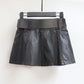 PU Leather Short Skirt Women's Spring and Autumn High Waist Slimming Personality Rivet A-line Skirt Pants