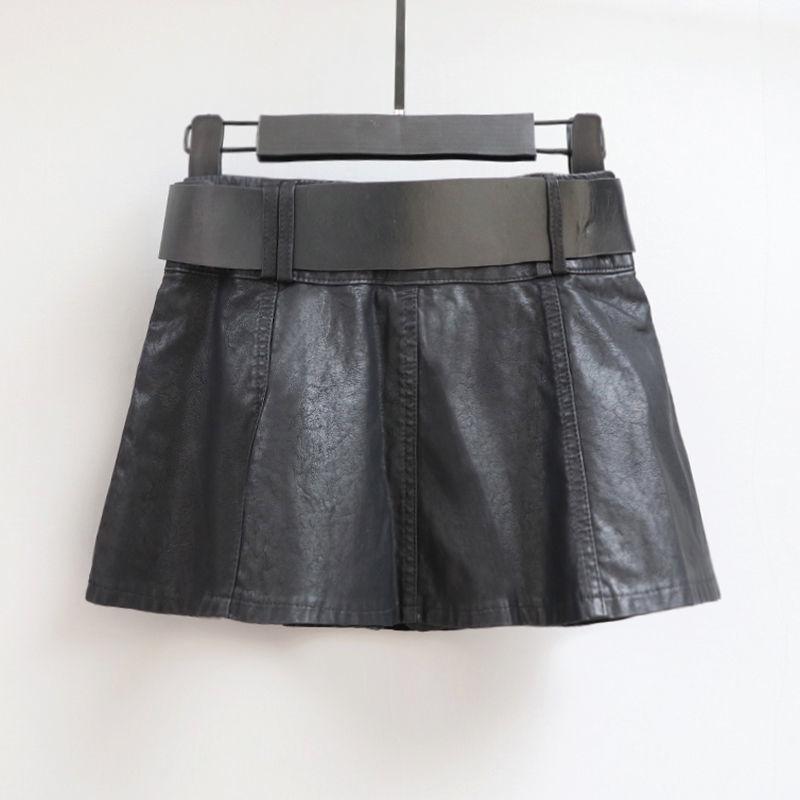PU Leather Short Skirt Women's Spring and Autumn High Waist Slimming Personality Rivet A-line Skirt Pants