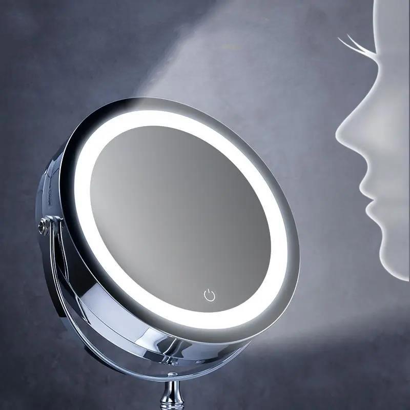 Double-sided Makeup Mirror Desktop Led with Light HD Fill Light Touch Screen USB Charging Bright Silver Plated