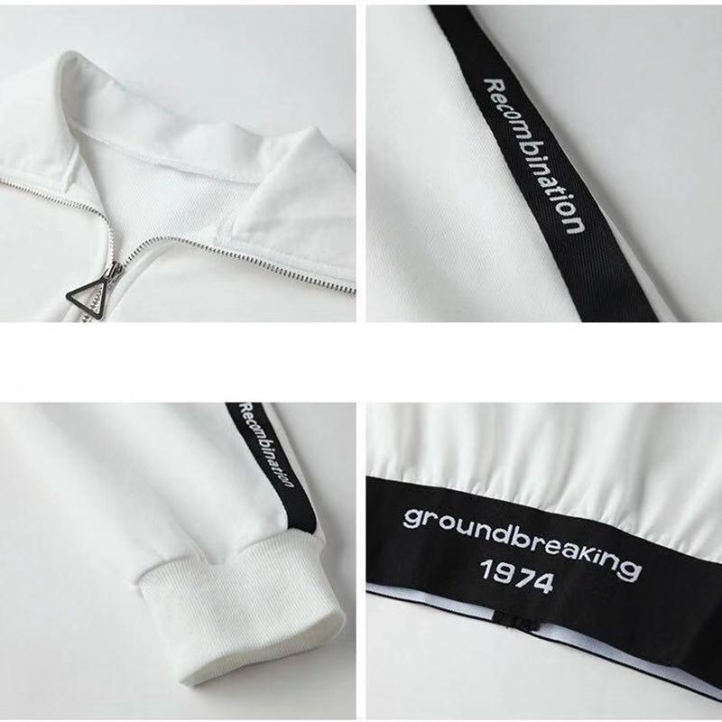 Black and White Sports Suit Women's High-navel Short Sweater Trousers Casual Two-piece Women's Short Top Loose Sweatpants Show Thinness and Height
