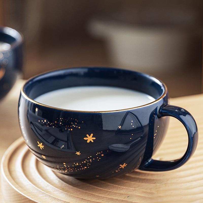450ml Starry Sky Ceramic Breakfast Oatmeal Cup Phnom Penh Milk Coffee Mug Office Household Large Capacity Handgrip Cup