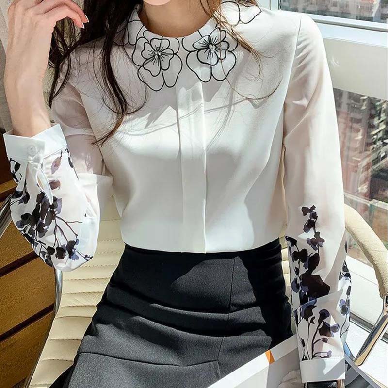 Spring and Autumn Clothes Slimming Top Women's Loose Long-sleeved Shirt All-match T-shirt
