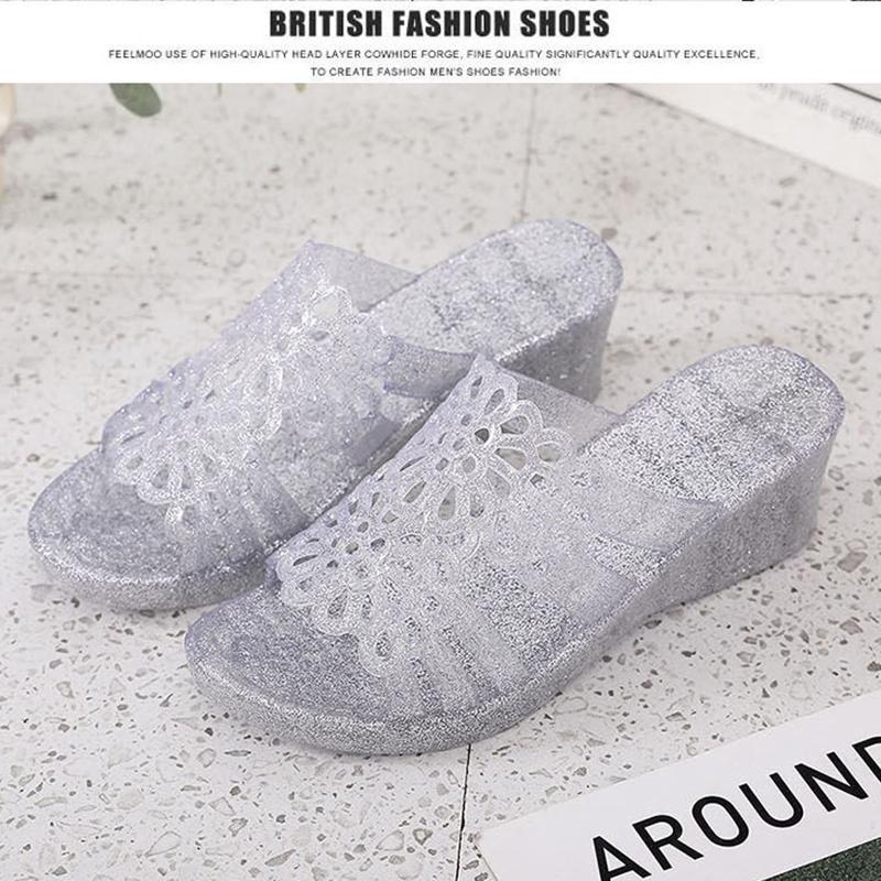 High-heeled Sandals and Slippers Plastic Non-slip Home Bathroom Thick-soled Slippers Ladies Beach Shoes Outer Wear Fish Mouth Sandals